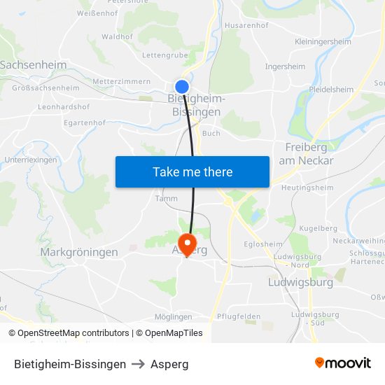 Bietigheim-Bissingen to Asperg map
