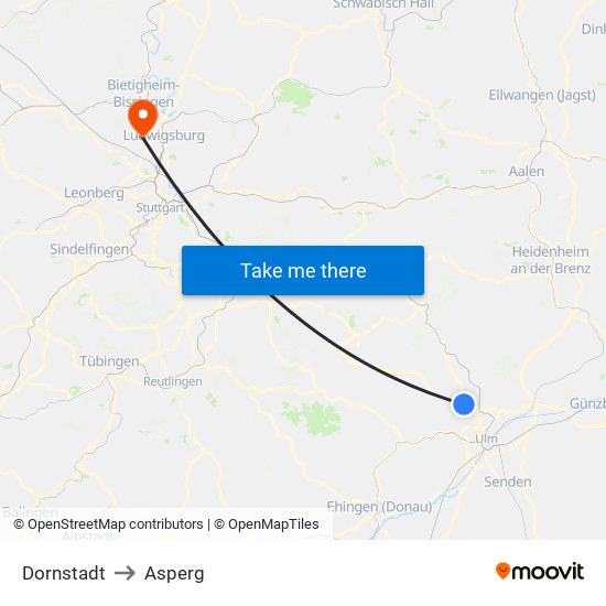 Dornstadt to Asperg map