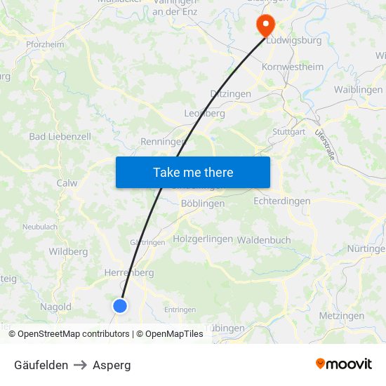 Gäufelden to Asperg map