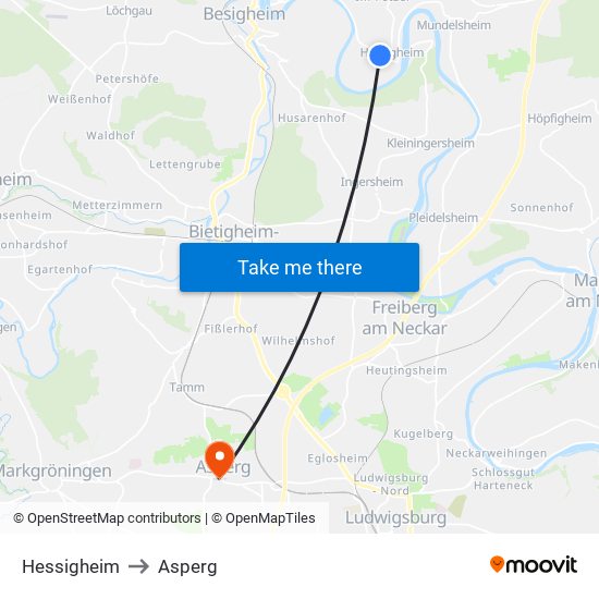 Hessigheim to Asperg map