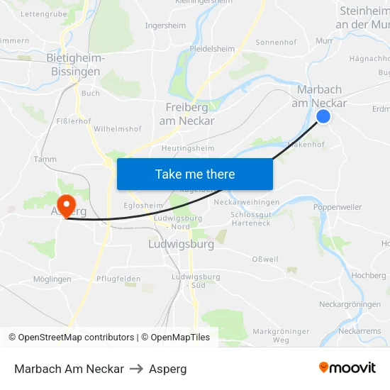 Marbach Am Neckar to Asperg map