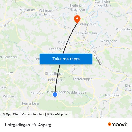 Holzgerlingen to Asperg map