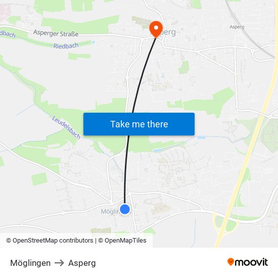 Möglingen to Asperg map