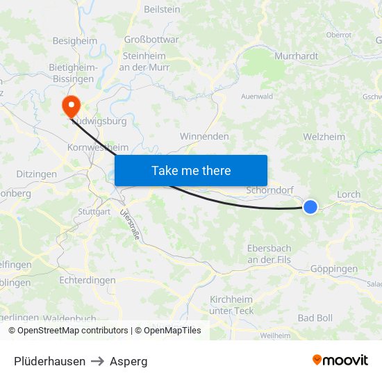 Plüderhausen to Asperg map