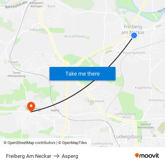 Freiberg Am Neckar to Asperg map