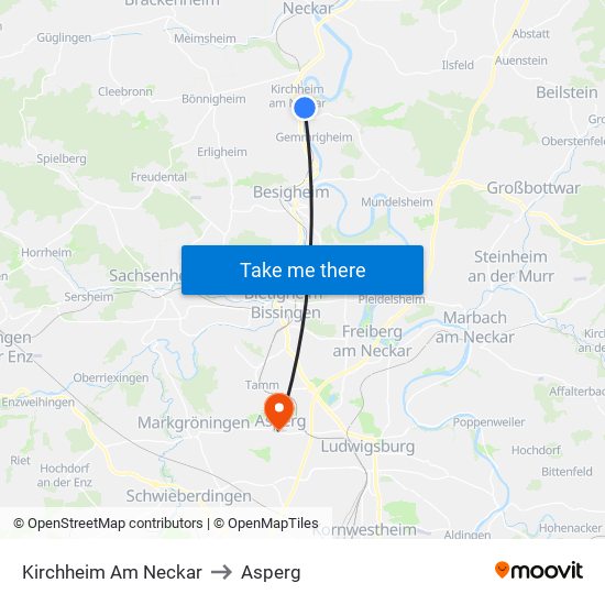 Kirchheim Am Neckar to Asperg map