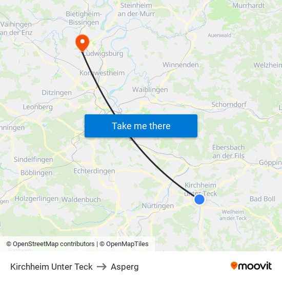 Kirchheim Unter Teck to Asperg map