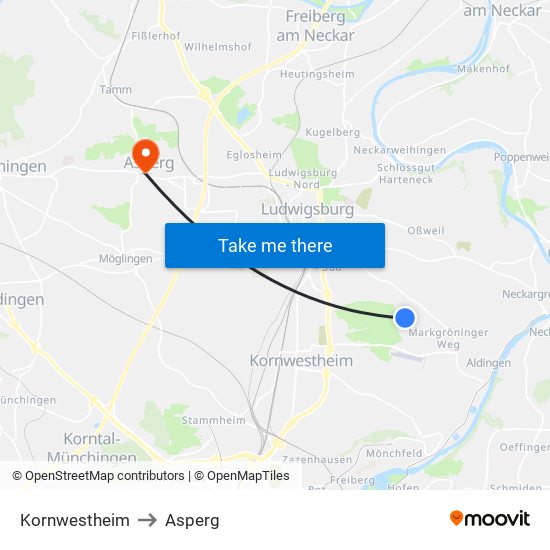 Kornwestheim to Asperg map