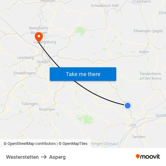 Westerstetten to Asperg map