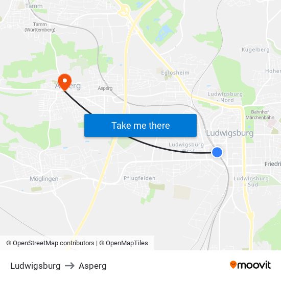 Ludwigsburg to Asperg map