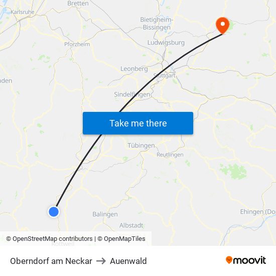 Oberndorf am Neckar to Auenwald map