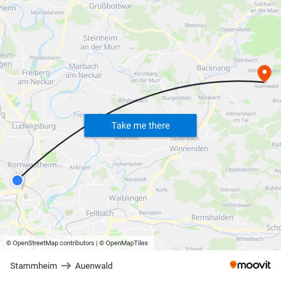 Stammheim to Auenwald map