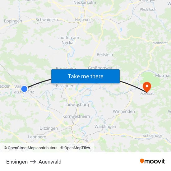 Ensingen to Auenwald map
