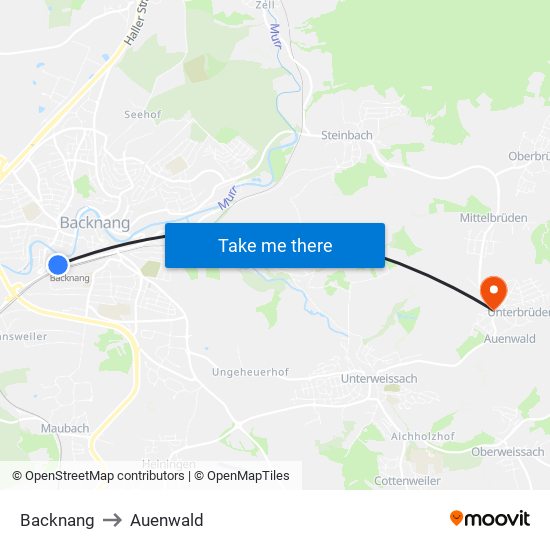 Backnang to Auenwald map