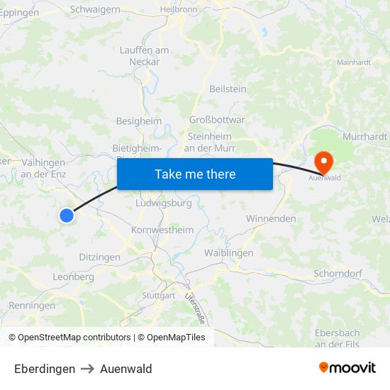 Eberdingen to Auenwald map