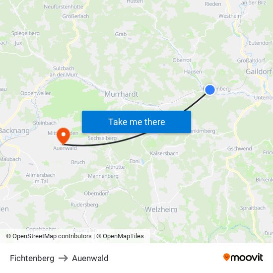 Fichtenberg to Auenwald map