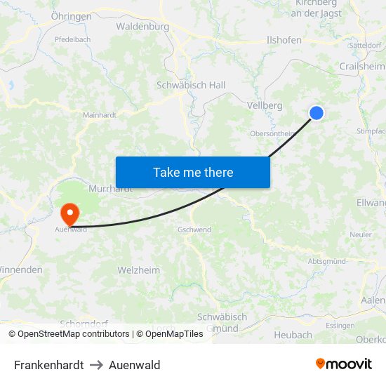 Frankenhardt to Auenwald map