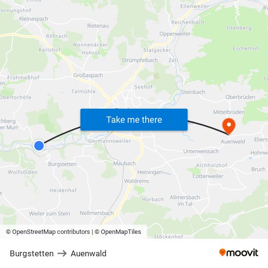 Burgstetten to Auenwald map