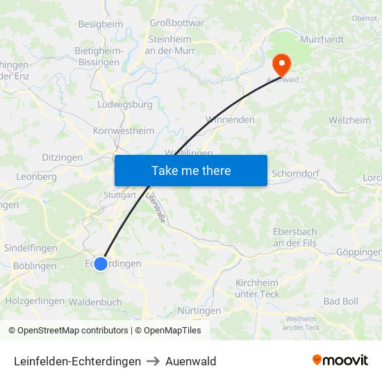 Leinfelden-Echterdingen to Auenwald map