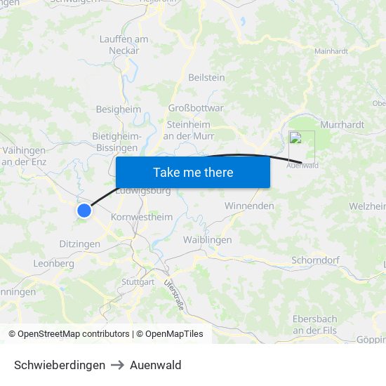 Schwieberdingen to Auenwald map