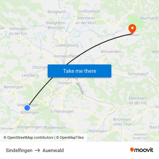 Sindelfingen to Auenwald map