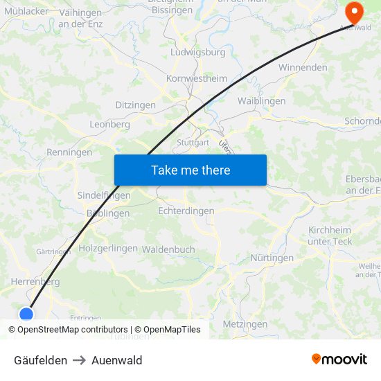 Gäufelden to Auenwald map