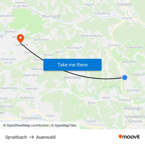 Spraitbach to Auenwald map