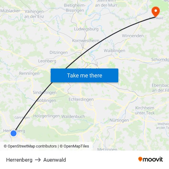 Herrenberg to Auenwald map