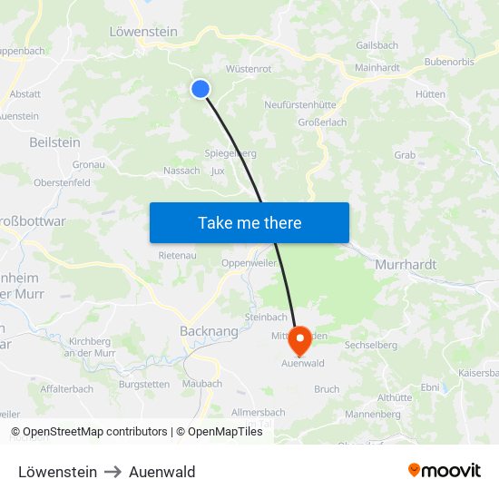 Löwenstein to Auenwald map