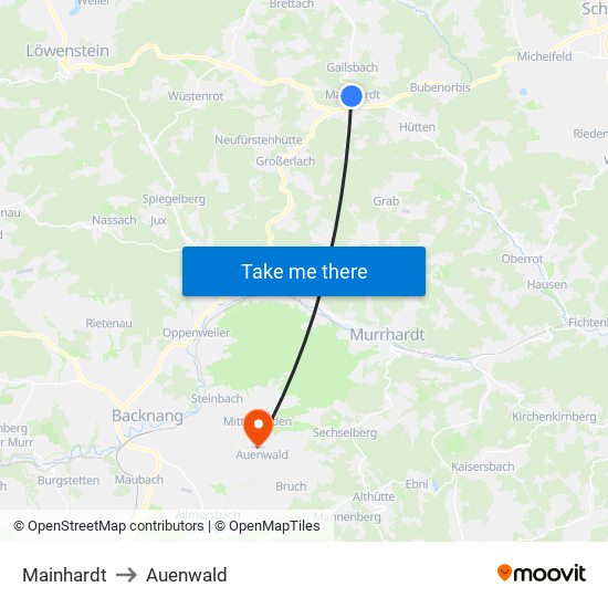 Mainhardt to Auenwald map