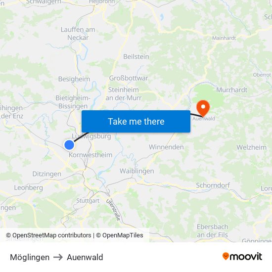 Möglingen to Auenwald map