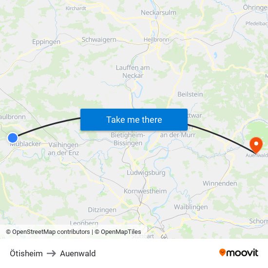 Ötisheim to Auenwald map