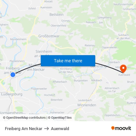 Freiberg Am Neckar to Auenwald map
