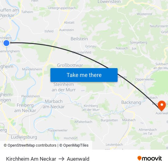 Kirchheim Am Neckar to Auenwald map