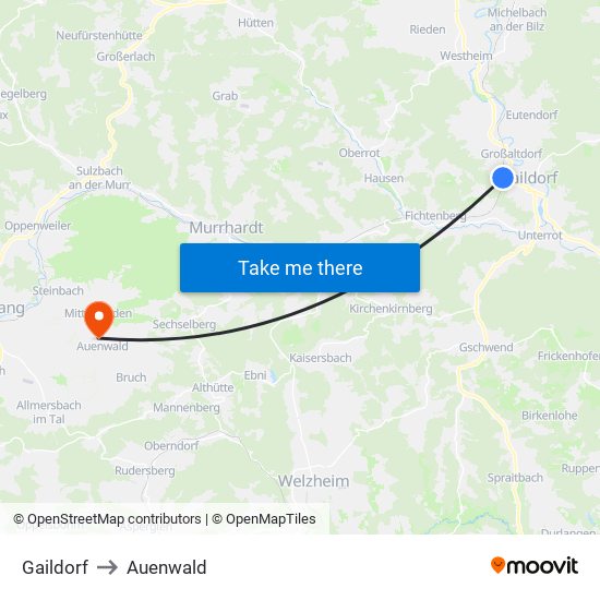 Gaildorf to Auenwald map