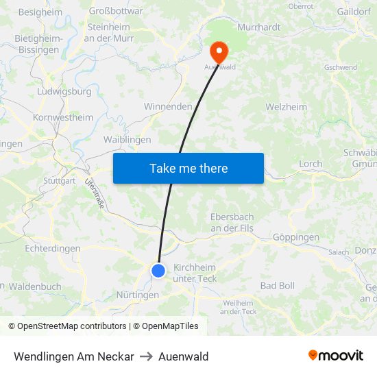 Wendlingen Am Neckar to Auenwald map