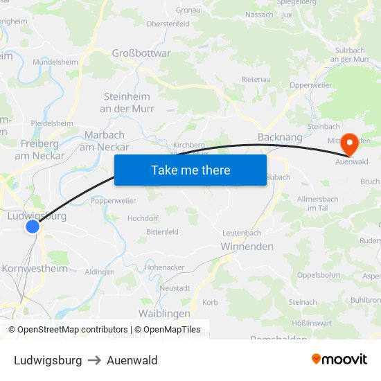 Ludwigsburg to Auenwald map