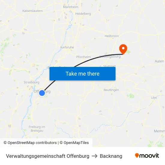 Verwaltungsgemeinschaft Offenburg to Backnang map
