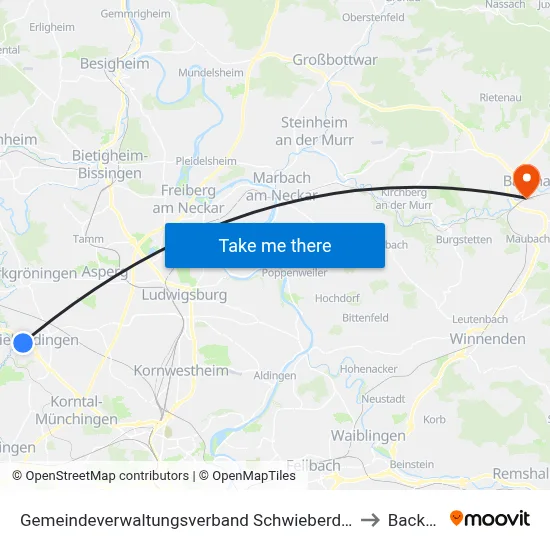 Gemeindeverwaltungsverband Schwieberdingen-Hemmingen to Backnang map