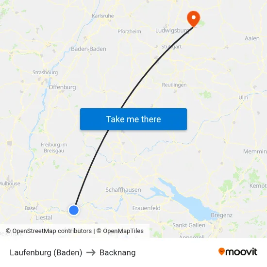 Laufenburg (Baden) to Backnang map