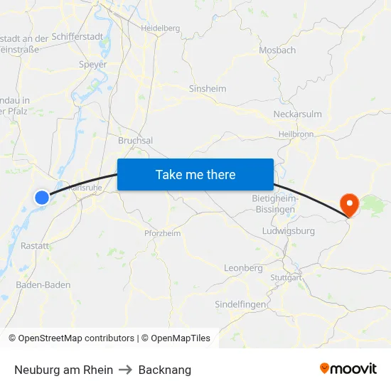 Neuburg am Rhein to Backnang map