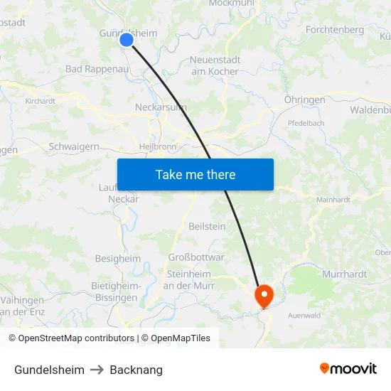 Gundelsheim to Backnang map