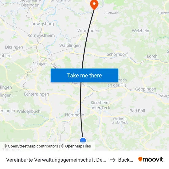 Vereinbarte Verwaltungsgemeinschaft Der Stadt Neuffen to Backnang map