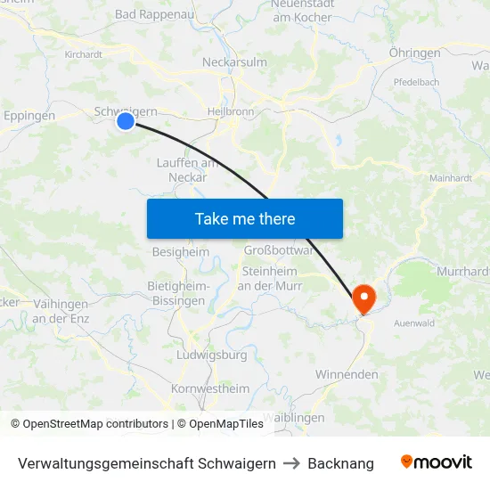 Verwaltungsgemeinschaft Schwaigern to Backnang map