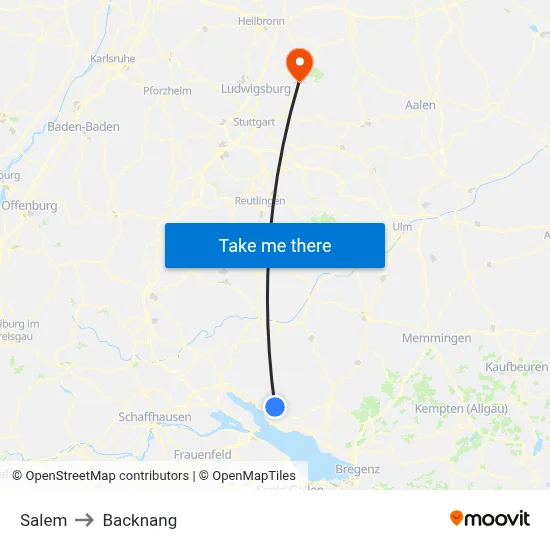 Salem to Backnang map