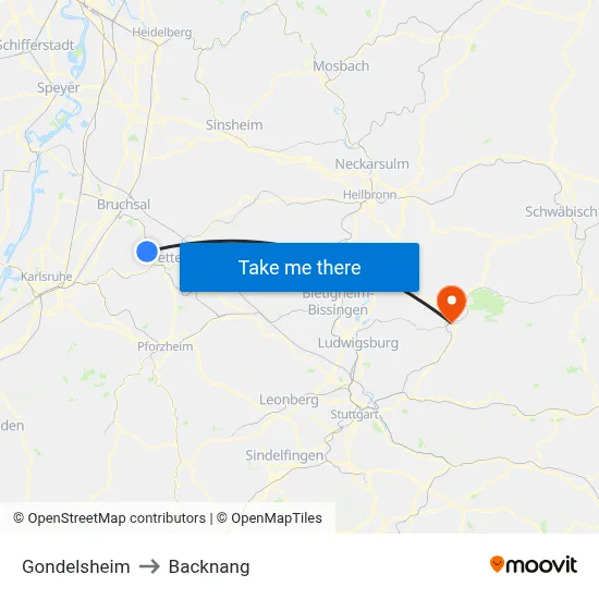 Gondelsheim to Backnang map