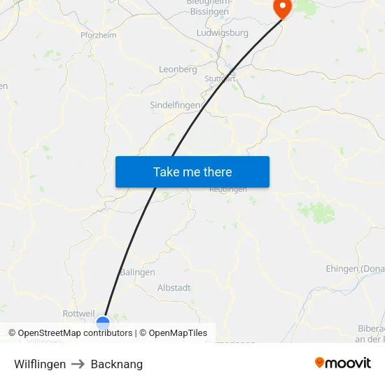 Wilflingen to Backnang map