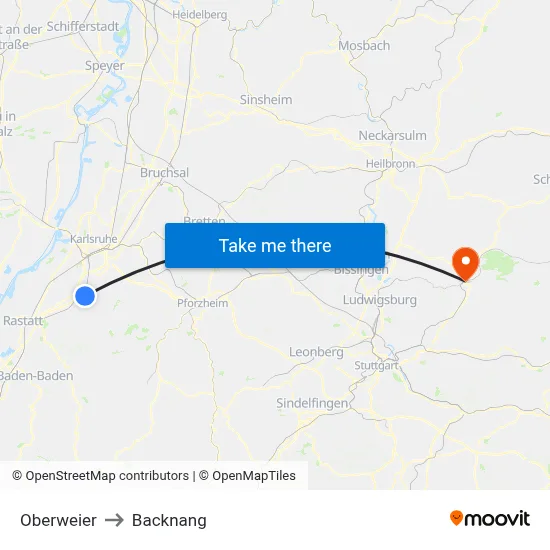 Oberweier to Backnang map