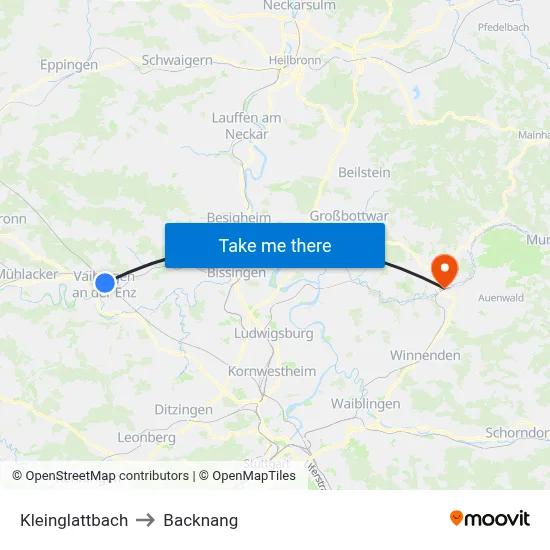 Kleinglattbach to Backnang map