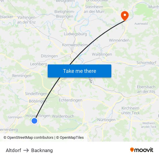 Altdorf to Backnang map